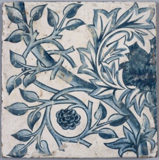 Blue floral motif. Tile, 1870s-1880s. Creator: Morris, William (1834-1896).