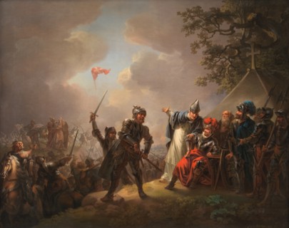 The Legend of the Danish Flag. The Dannebrog falling from the sky during the Battle of Lyndanise, 18 Creator: Lorentzen, Christian August (1749-1828).