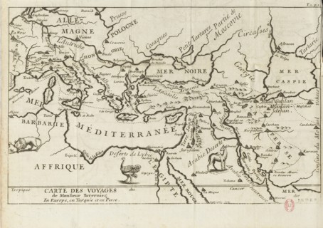 Map of Tavernier's Travels in Europe, Persia, Turkey, 17th century. Creator: Anonymous master.