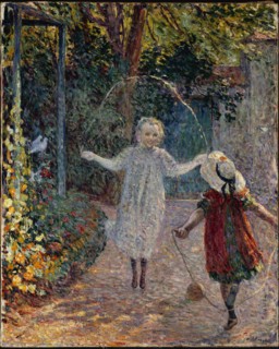 Children jumping rope in garden. Creator: Lebasque, Henri (1865-1937).