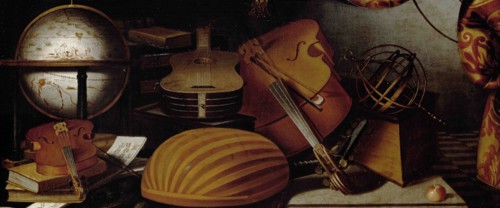 Still Life with Musical Instruments, Globe and Armillary Sphere (Detail), 17th century. Creator: Baschenis, Evaristo (1617-1677).