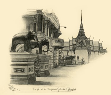 Entrance to the royal palace in Bangkok, Siam, 1898.  Creator: Christian Wilhelm Allers.