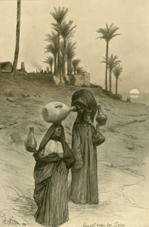 Women carrying water pots on the banks of the Nile, Cairo, Egypt, 1898.  Creator: Christian Wilhelm Allers.