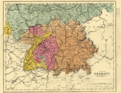 Map of South Germany and Bavaria, c1872. Creator: Unknown.