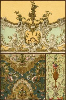 Painting, leather tapestry, stucco ornaments, France and Germany, 17th and 18th centuries, (1898). Creator: Unknown.