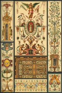 German Renaissance ceiling and wall painting, wood mosaic and embroidery, (1898). Creator: Unknown.