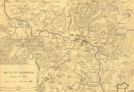 Map of the Battle of Saarbrücken, 2 August 1870, (c1872). Creator: R. Walker.