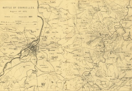 Map of the Battle of Courcelles, 14 August 1870, (c1872).  Creator: R. Walker.