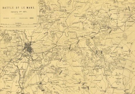 Map of the Battle of Le Mans, 11 January 1871, (c1872).  Creator: R. Walker.