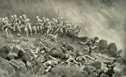 'The Great Assault on Ladysmith - The Devon's Clearing Wagon Hill', 1900. Creator: William T Maud.