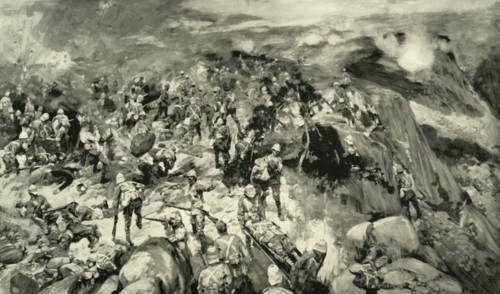 'The Scene on Spion Kop - Major Thorneycroft's Desperate Situation', 1900. Creator: Frank Craig.