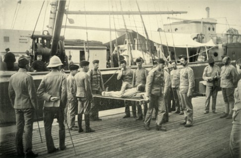 'Arrival at Cape Town of Wounded from Natal', 1900. Creator: Hosking.