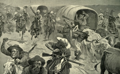 'Capture of a Boer Convoy by General French's Troops near Kimberley', 1900. Creator: Stanley Llewellyn Wood.