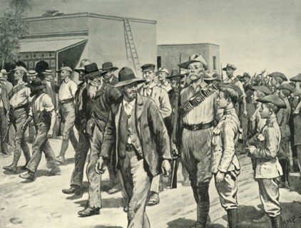 'The Last Attack on Mafeking: B.S.A. Police Escorting Boer Prisoners to the Gaol', 1901. Creator: Henry Marriott Paget.