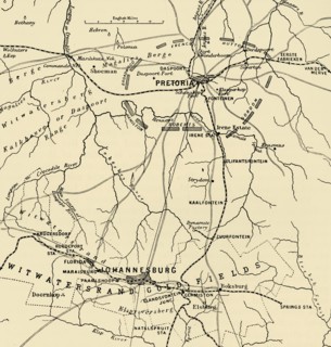 'Map Showing District Between Johannesburg and Pretoria, and the Position of the British Forces Roun Creator: Unknown.