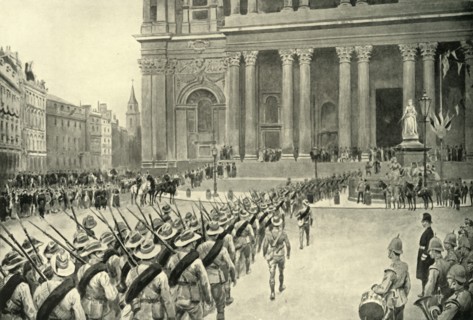 'Return of the City Imperial Volunteers: Arrival at St. Paul's Cathedral', 1901. Creators: Frank Dadd, Stephen T Dadd.