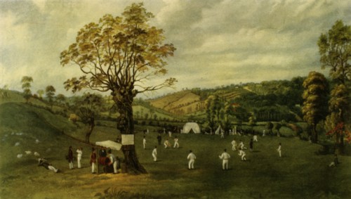 'Cricket Match Between Nottingham and Leicester, c.1829', (1947).  Creator: Unknown.