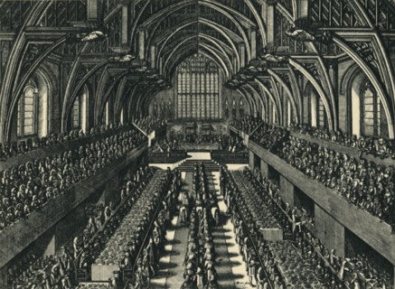 'The Coronation Dinner of James II in Westminster Hall', 1685, (1947).  Creator: Samuel Moore.