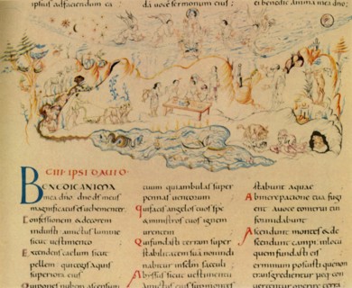 Illustration and part of the text of Psalm 103, c1000-1050, (1947). Creator: Unknown.