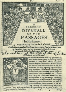 Front page of "A Perfect Diurnall of the Passages in Parliament", February-March 1642, (1945).  Creator: Unknown.