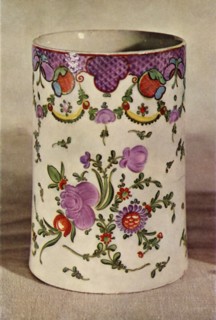 'Lowestoft Mug with Scale Border, Decorated with Flowers', late 18th century, (1944).  Creator: Unknown.