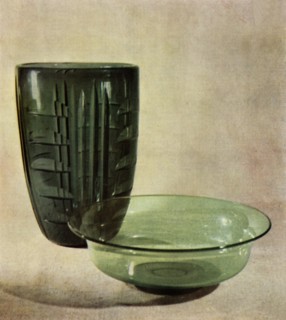 Glass vase and bowl designed by Keith Murray, c1946. Creator: Unknown.