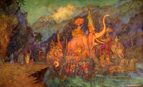 'The Return of the Heroes Slain in Battle', 1913. Creator: Warwick Goble.