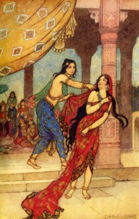 'The Ordeal of Queen Draupadi', 1913. Creator: Warwick Goble.