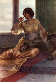 'Sitting with the sleeping dragon's head on her knee', 1917. Creator: Unknown.