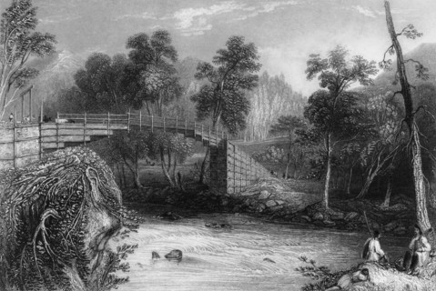 'Bridge at Bhurkote', 1838. Creator: George Francis White.