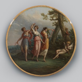 Three dancing nymphs and a reclining cupid in a landscape, ca. 1772. Creator: Antonio Zucchi.