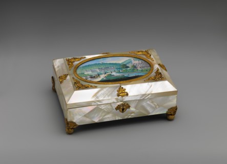Sewing casket with view of Weilburg near Baden in Austria, 1820-30. Creator: Unknown.