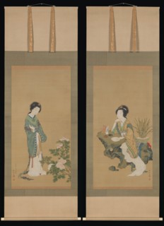 Yanji with Orchids and Yang Guifei with Peonies, 1785. Creator: Genki.
