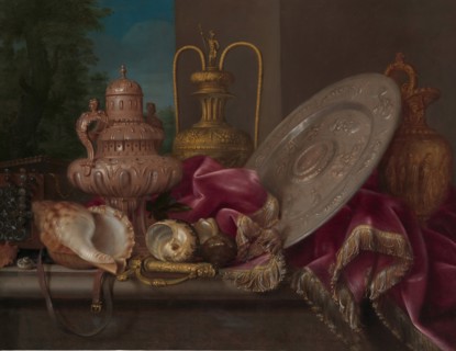 Still Life with Silver and Gold Plate, Shells, and a Sword, fourth quarter 17th century. Creator: Meiffren Conte.