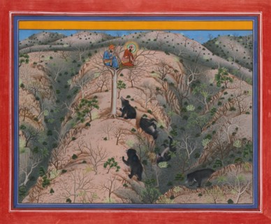 Maharaja Fateh Singh Hunting Female Bears, dated 1917. Creator: Attributed to Pannalai.