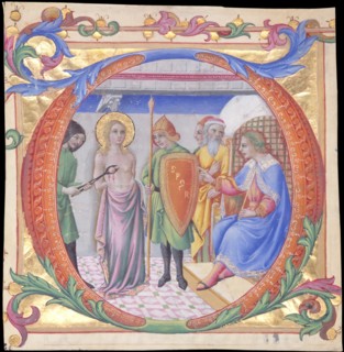 Martyrdom of Saint Agatha in an Initial D, ca. 1470-73. Creator: Sano di Pietro.