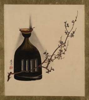 Lacquer Paintings of Various Subjects: Plum Branch with Oil Lamp, 1882. Creator: Shibata Zeshin.