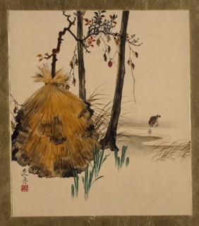 Lacquer Paintings of Various Subjects: Snow Shelter for a Tree with Sparrow, 1882. Creator: Shibata Zeshin.
