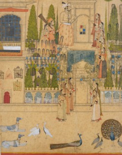 Maharana Amar Singh II with Ladies of the Zenana outside the Picture Hall at Rajnagar, ca. 1707-8. Creator: Attributed to Stipple Master (Indian, active ca. 1690-1715).