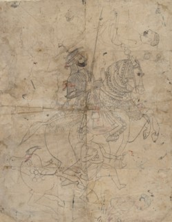 Worship of Brijnathji and Svamini (recto); Equestrian Portrait (verso), ca. 1800. Creator: Unknown.