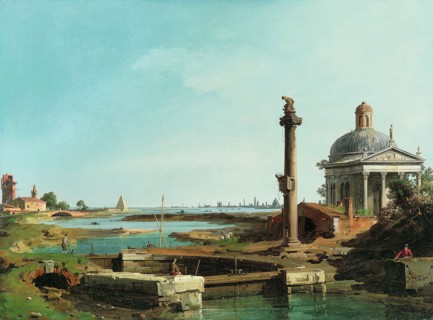 A Lock, a Column, and a Church beside a Lagoon. Creator: Canaletto.