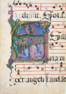 Manuscript Illumination with the Assumption of the Virgin in an Initial A..., 1450-60. Creator: Cosmè Tura.