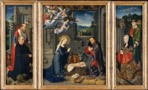 The Nativity with Donors and Saints Jerome and Leonard, ca. 1510-15. Creator: Gerard David.