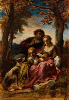 Figures and a Dog in a Landscape, 1852. Creator: Narcisse Virgile Diaz de la Pena.