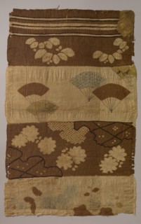 Tsujigahana Textile with Horizontal Stripes, Flowering Plants, Fans, Snowflakes..., ca. late 16th ce Creator: Unknown.