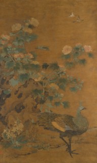 Peacock and Hollyhocks, mid-14th century. Creator: Bian Lu.