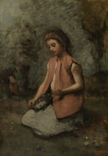 Girl Weaving a Garland, 1860-65. Creator: Jean-Baptiste-Camille Corot.