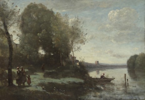River with a Distant Tower, 1865. Creator: Jean-Baptiste-Camille Corot.