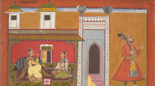A Courtesan and Her Lover Estranged by a Quarrel: Page from a Rasamanjari series,1694-95. Creator: Devidasa of Nurpur.