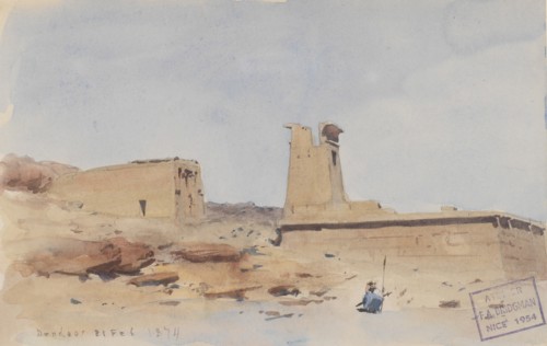 The Temple of Dendur, Showing the Pylon and Terrace, 1874. Creator: Frederick Arthur Bridgman.